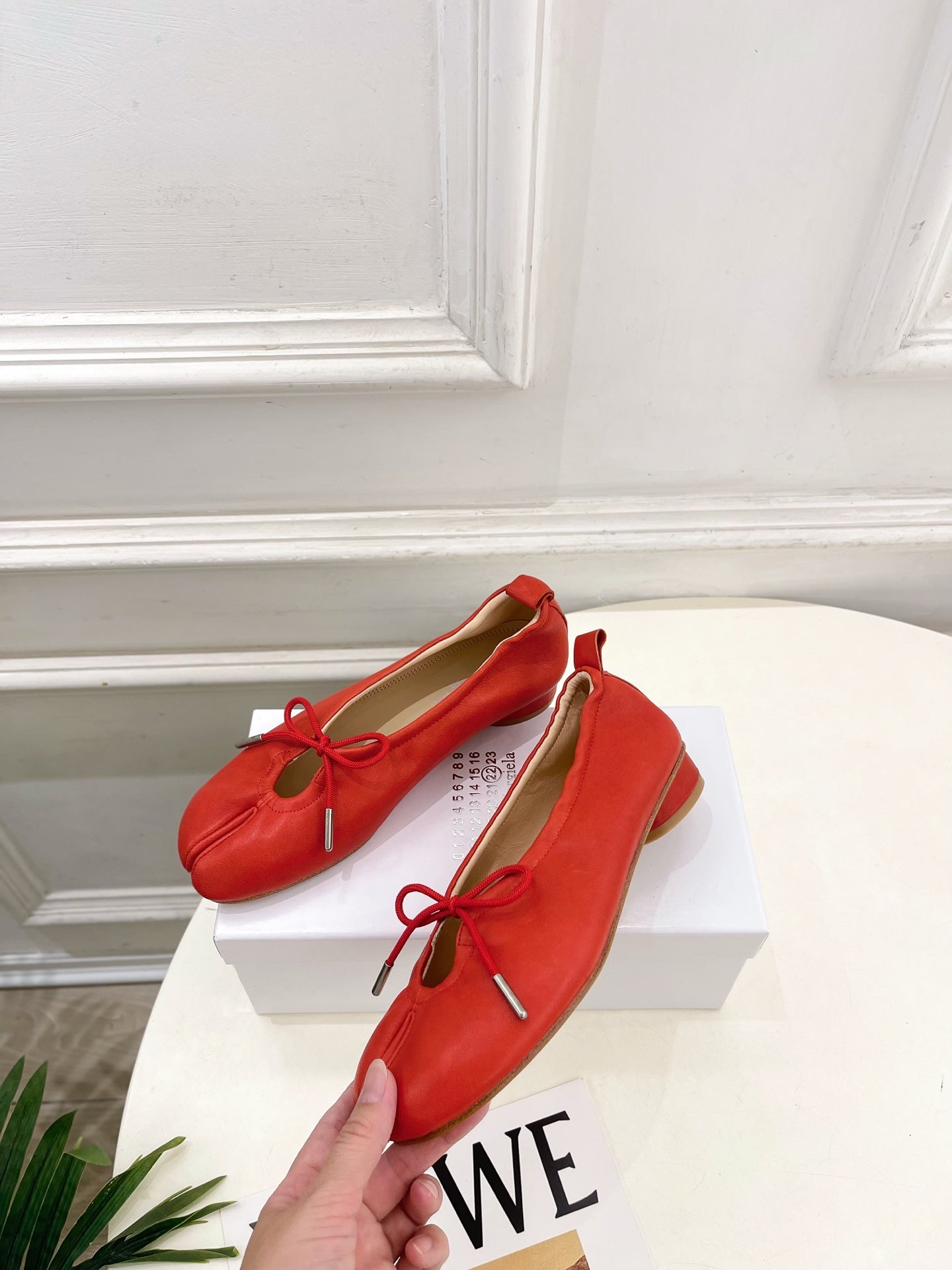 MM6 26s Tabi Ballet Flats Red Lambskin 947490