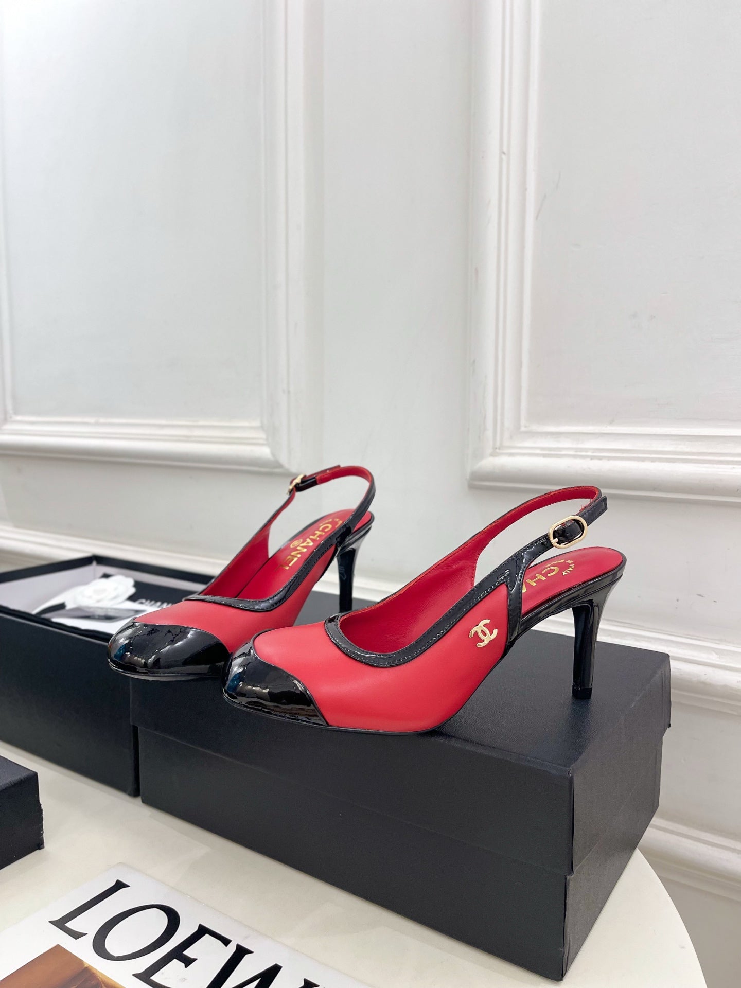 CC 26s Slingbacks Conic Heel 9cm Black Red Leather 946883