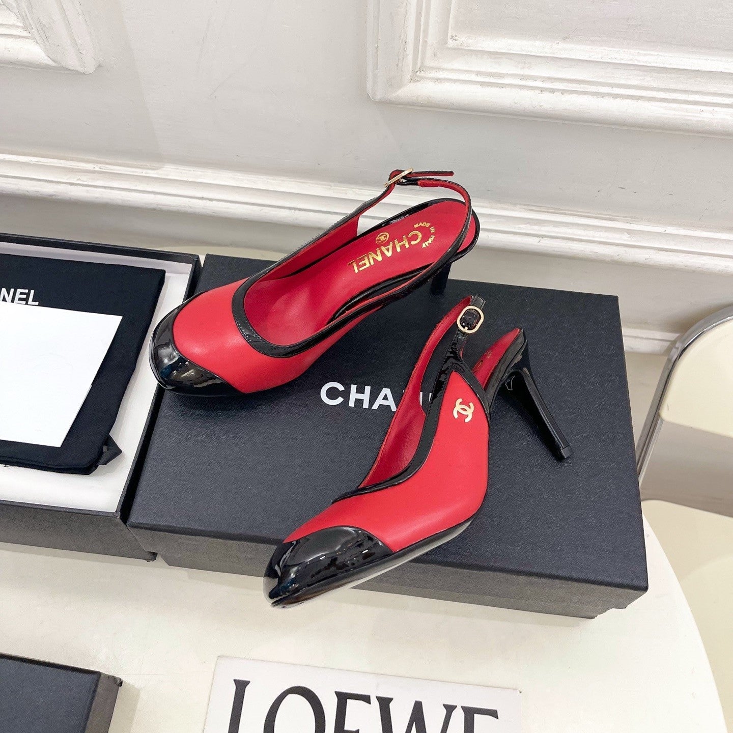 CC 26s Slingbacks Conic Heel 9cm Black Red Leather 946883