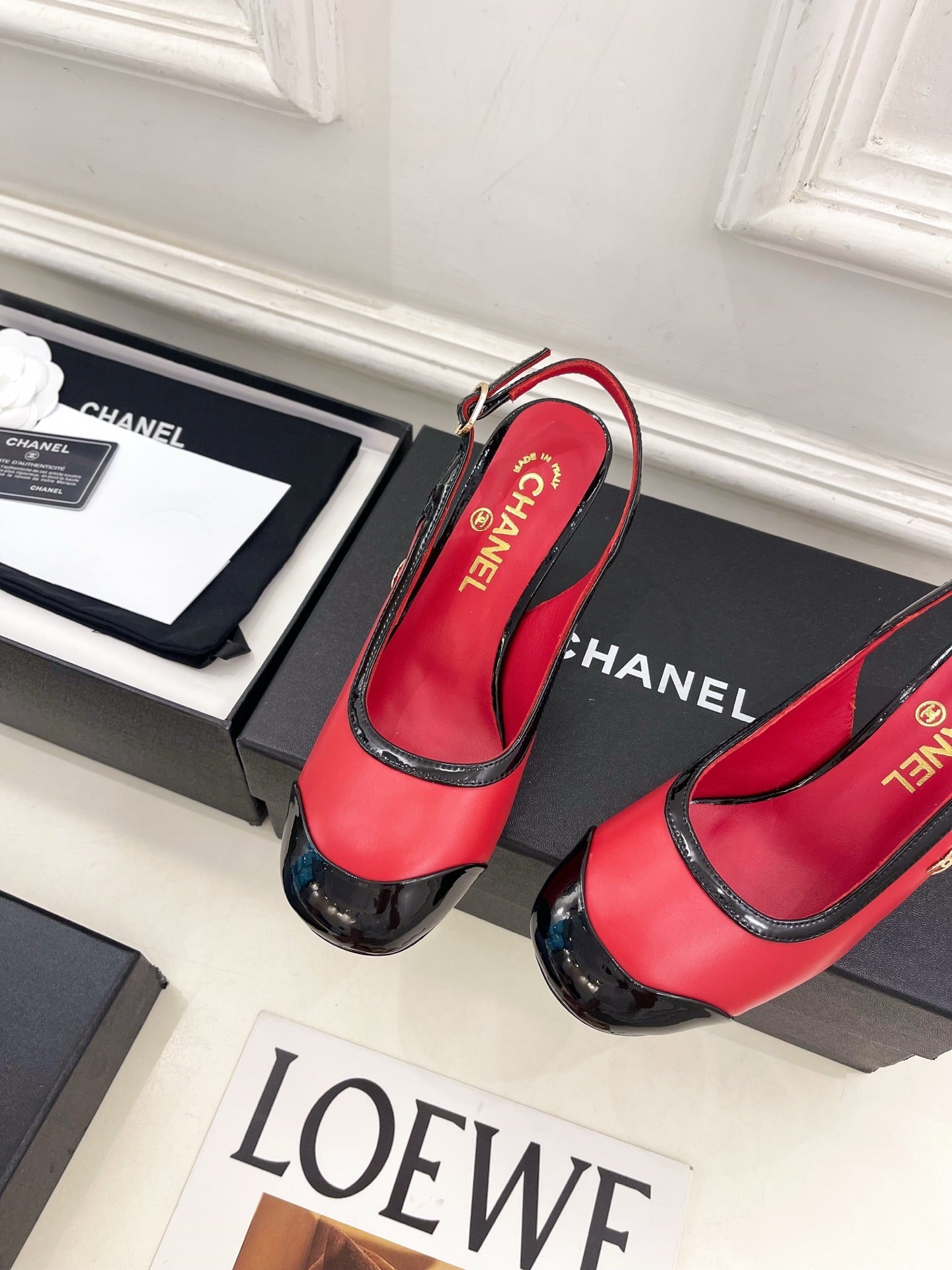CC 26s Slingbacks Conic Heel 9cm Black Red Leather 946883