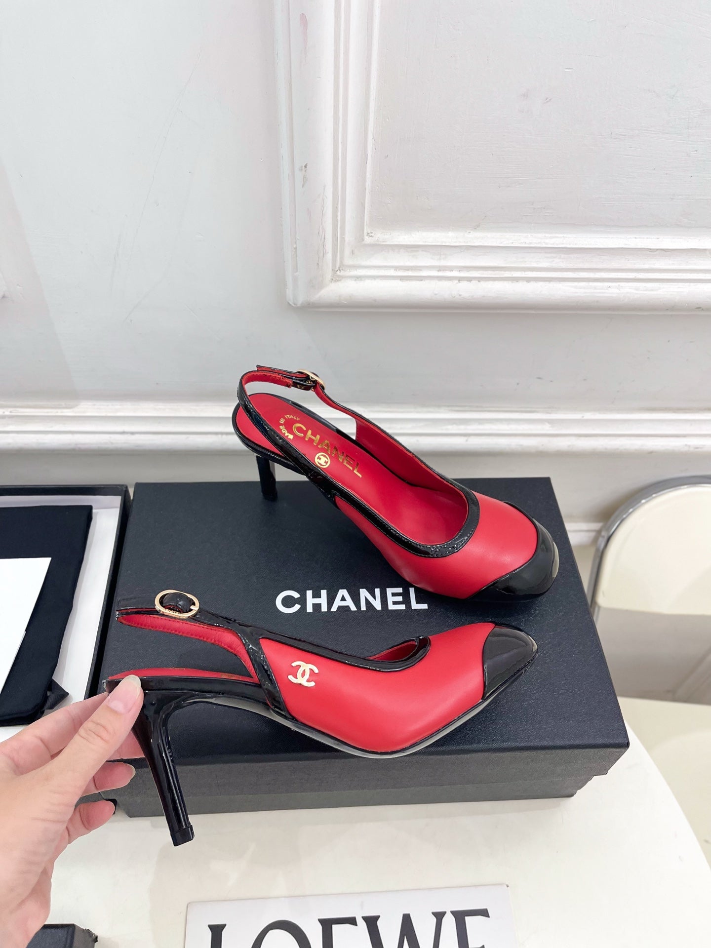 CC 26s Slingbacks Conic Heel 9cm Black Red Leather 946883