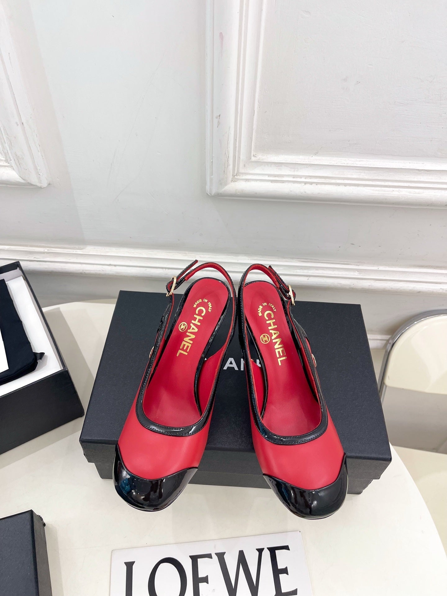 CC 26s Slingbacks Conic Heel 9cm Black Red Leather 946883