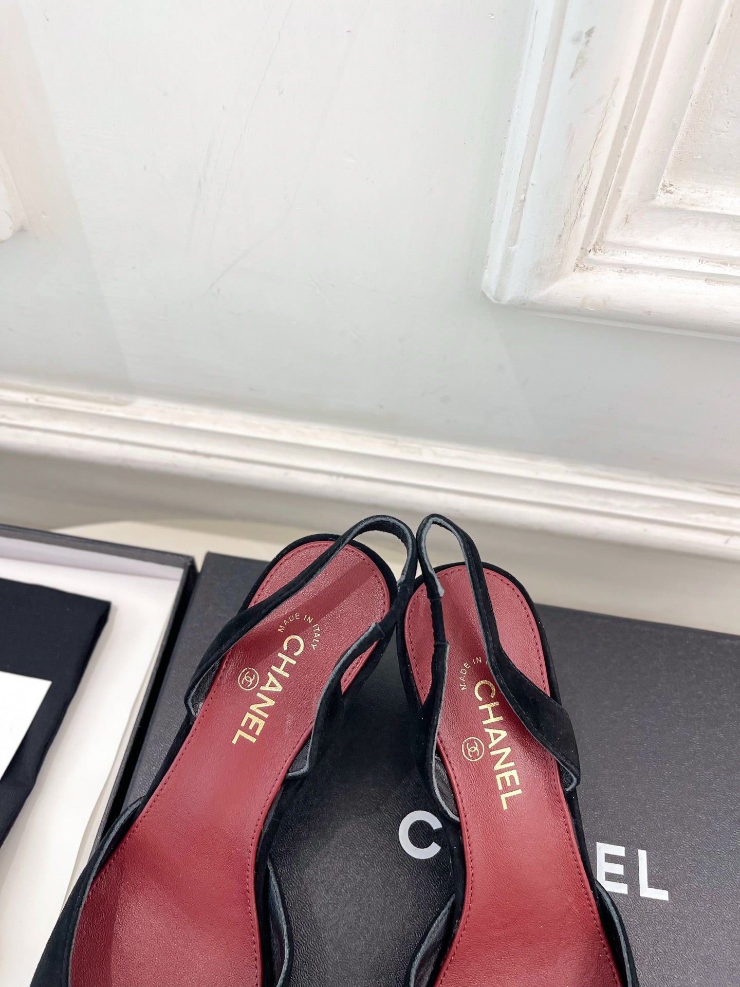 CC 26s Square Toe Slingback 6.5cm Black Suede Leather 946912