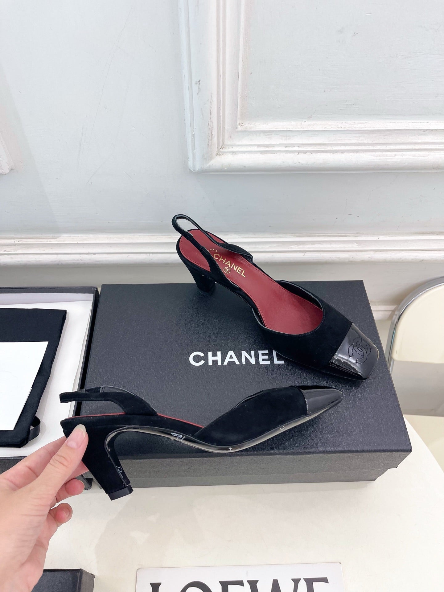 CC 26s Square Toe Slingback 6.5cm Black Suede Leather 946912
