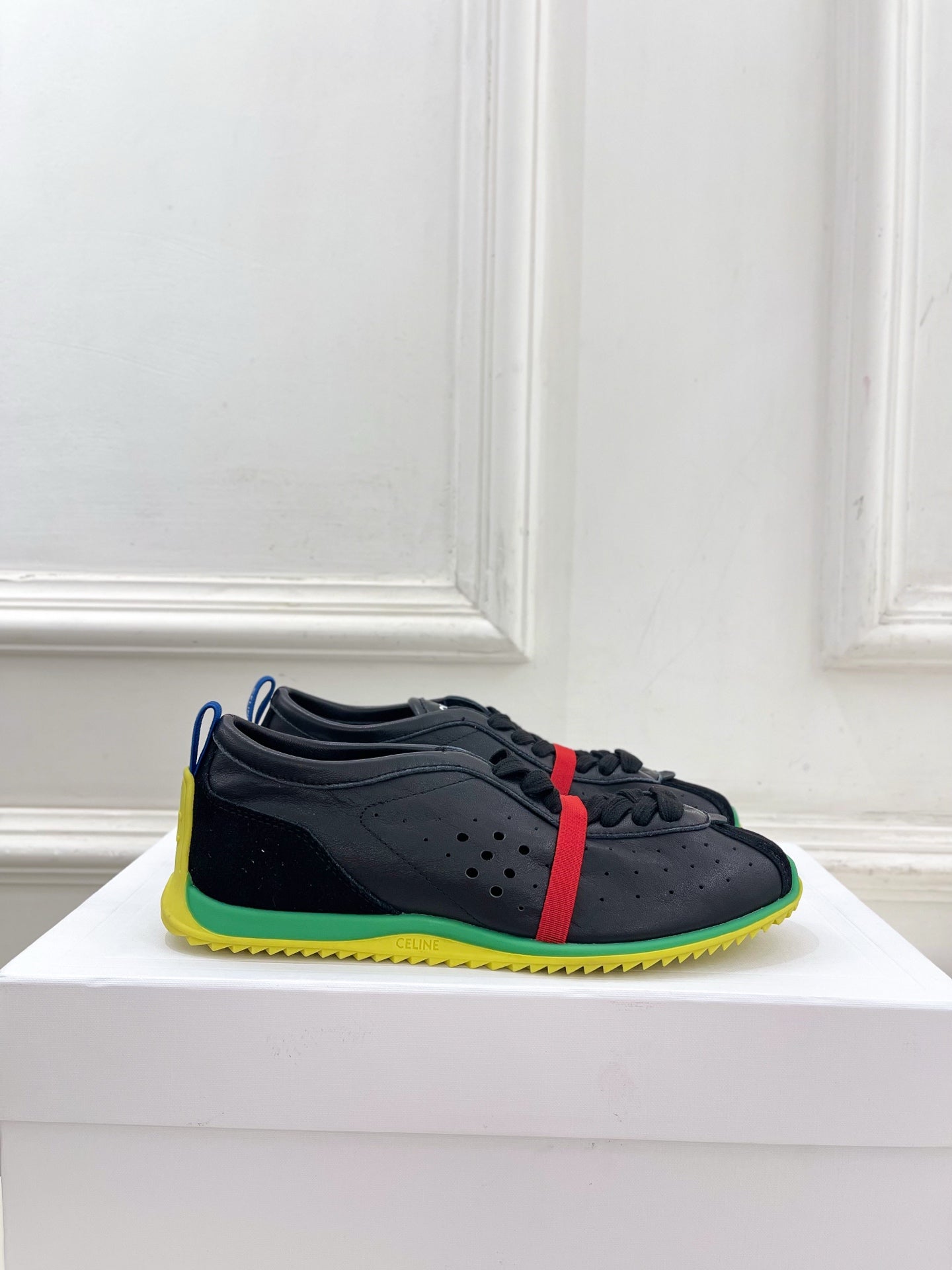 Celine 26s Soft Sneaker Black Green Perforated Lambskin Suede 947586