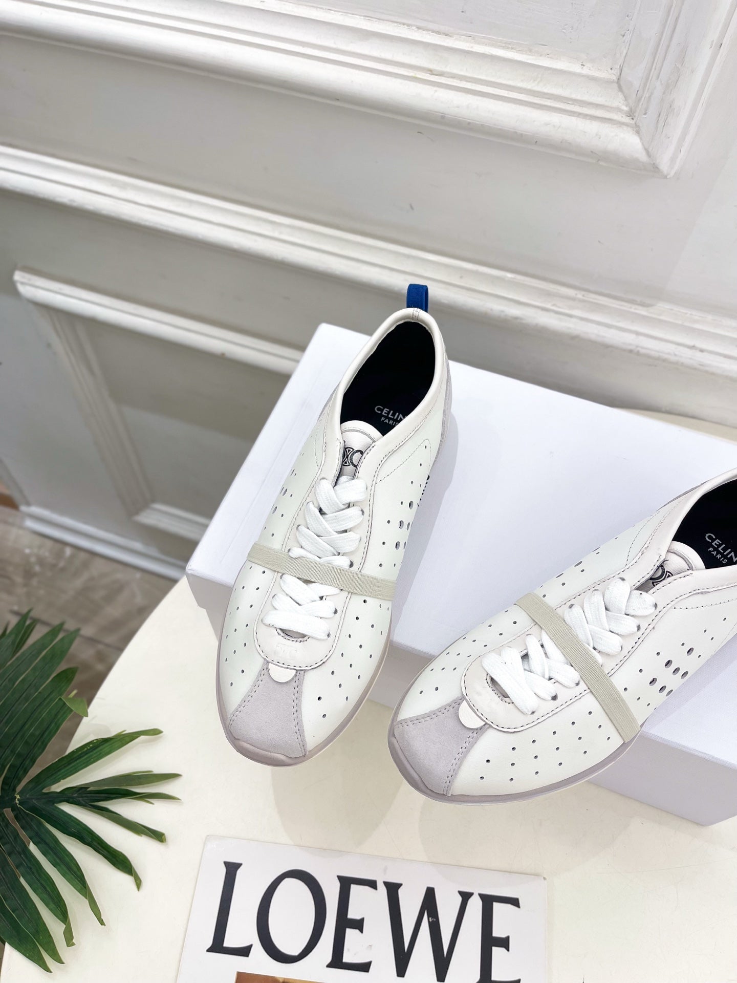Celine 26s Soft Sneaker Optic White Perforated Lambskin Suede 947589