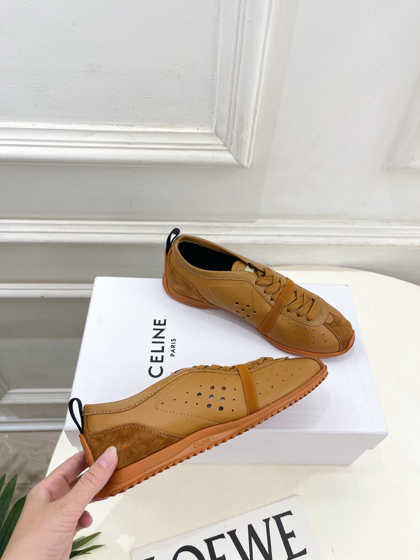 Celine 26s Soft Sneaker Camel Perforated Lambskin Suede 947588