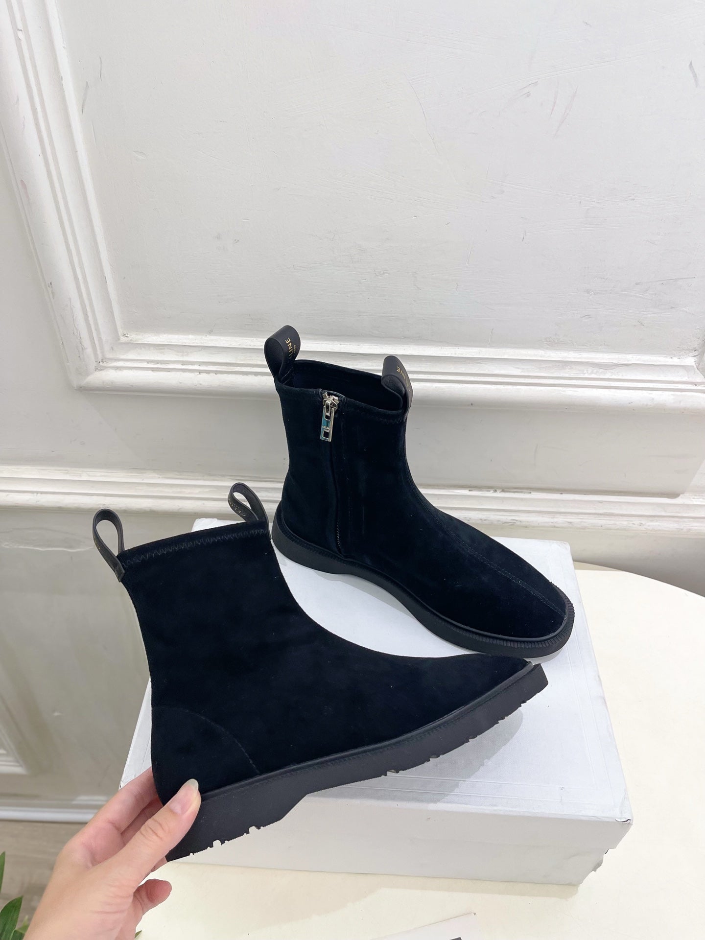 Celine 26s Flow Zipped Ankle Boots Black Suede 947590