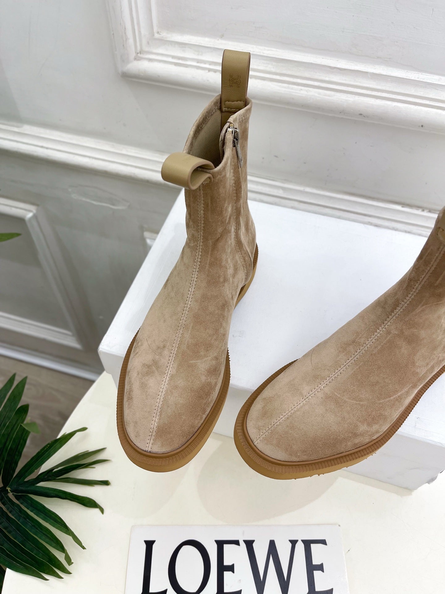 Celine 26s Flow Zipped Ankle Boots Khaki Suede 947591