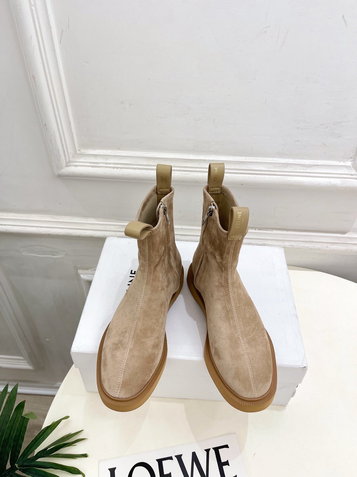 Celine 26s Flow Zipped Ankle Boots Khaki Suede 947591