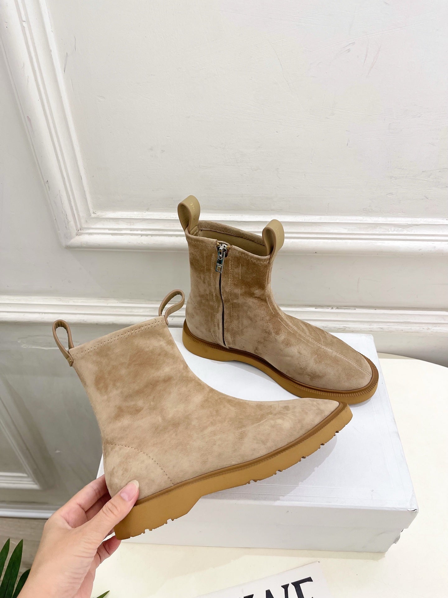 Celine 26s Flow Zipped Ankle Boots Khaki Suede 947591