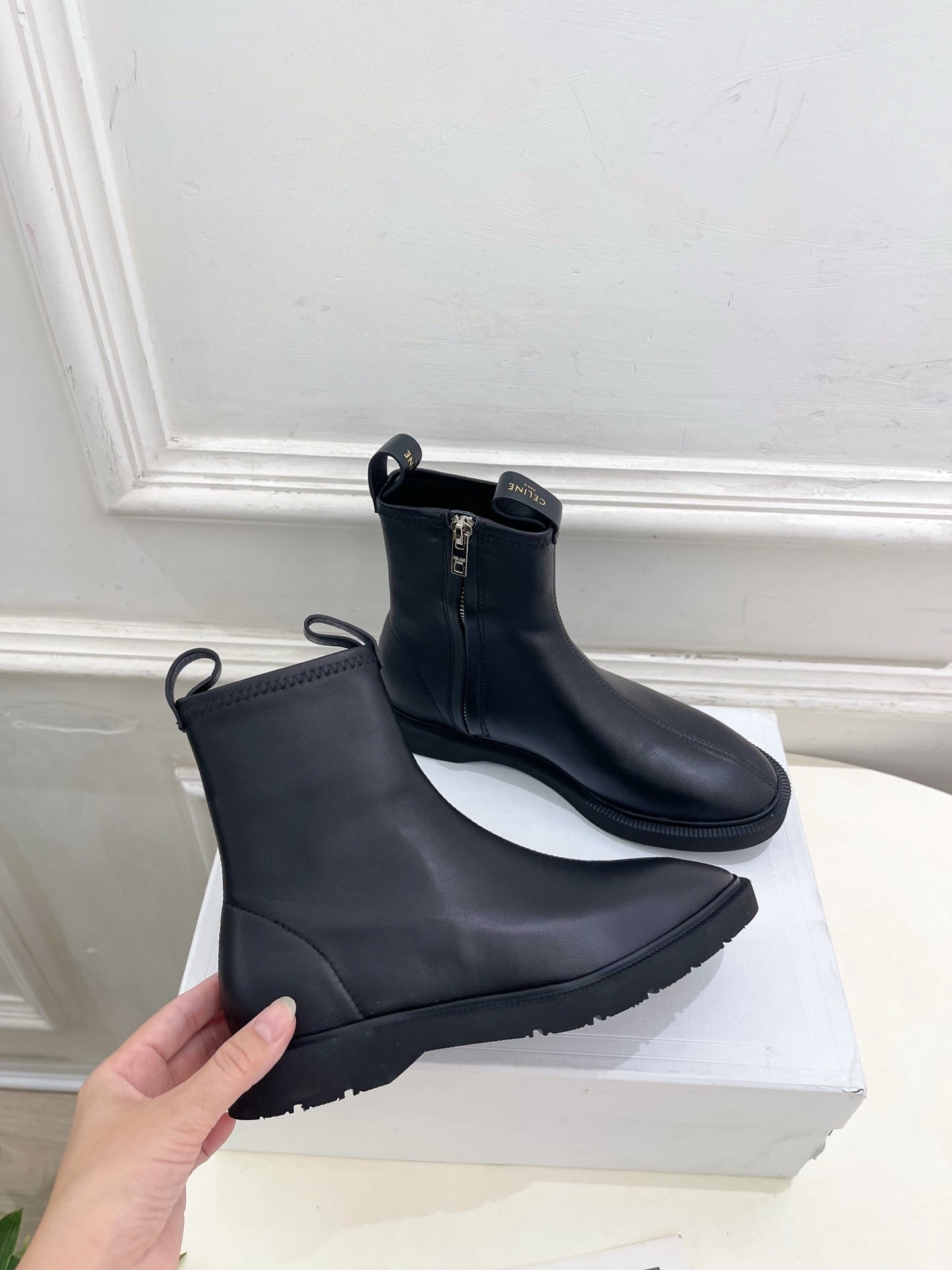 Celine 26s Flow Zipped Ankle Boots Black Leather 947593