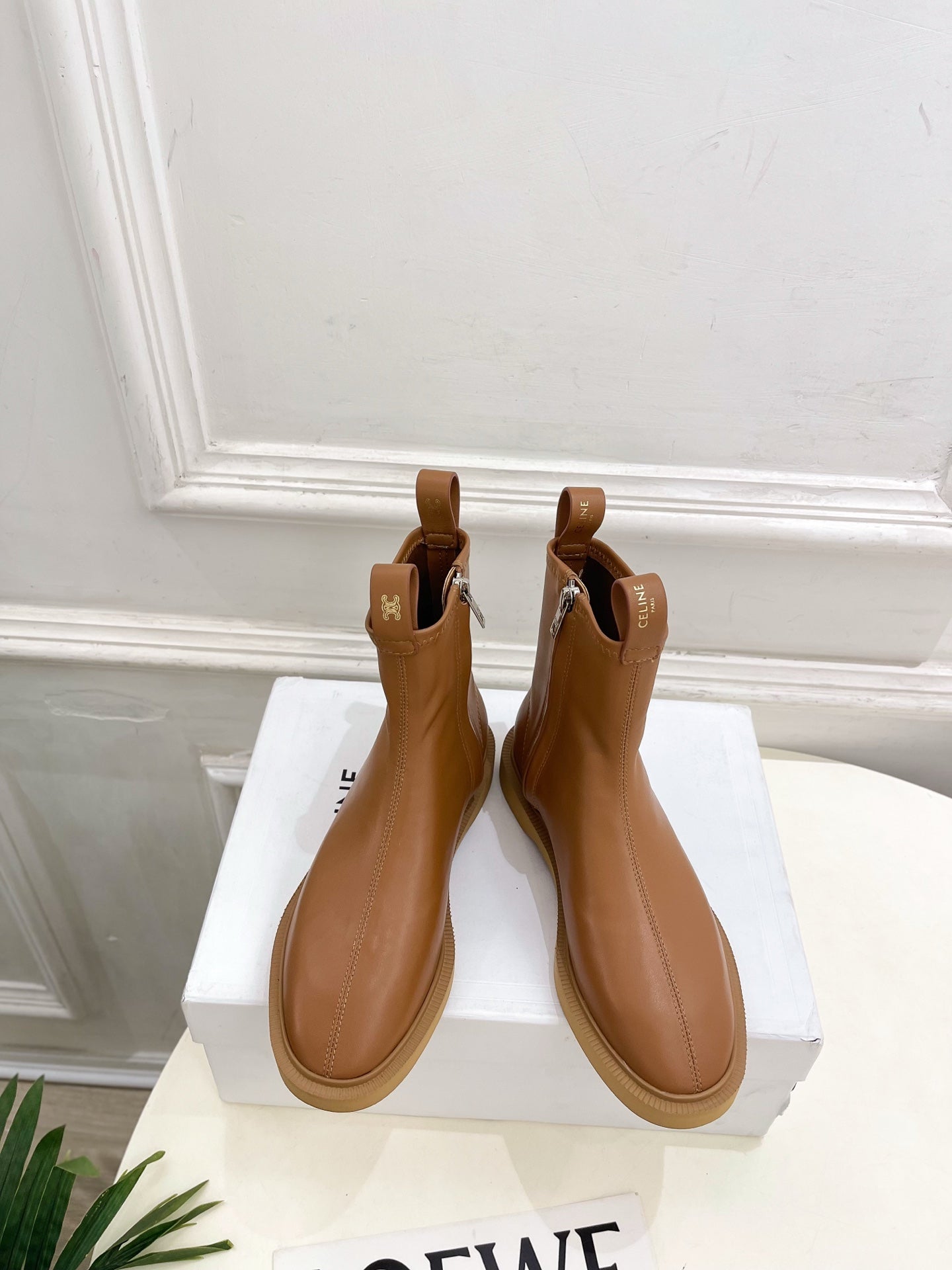 Celine 26s Flow Zipped Ankle Boots Camel Leather 947594