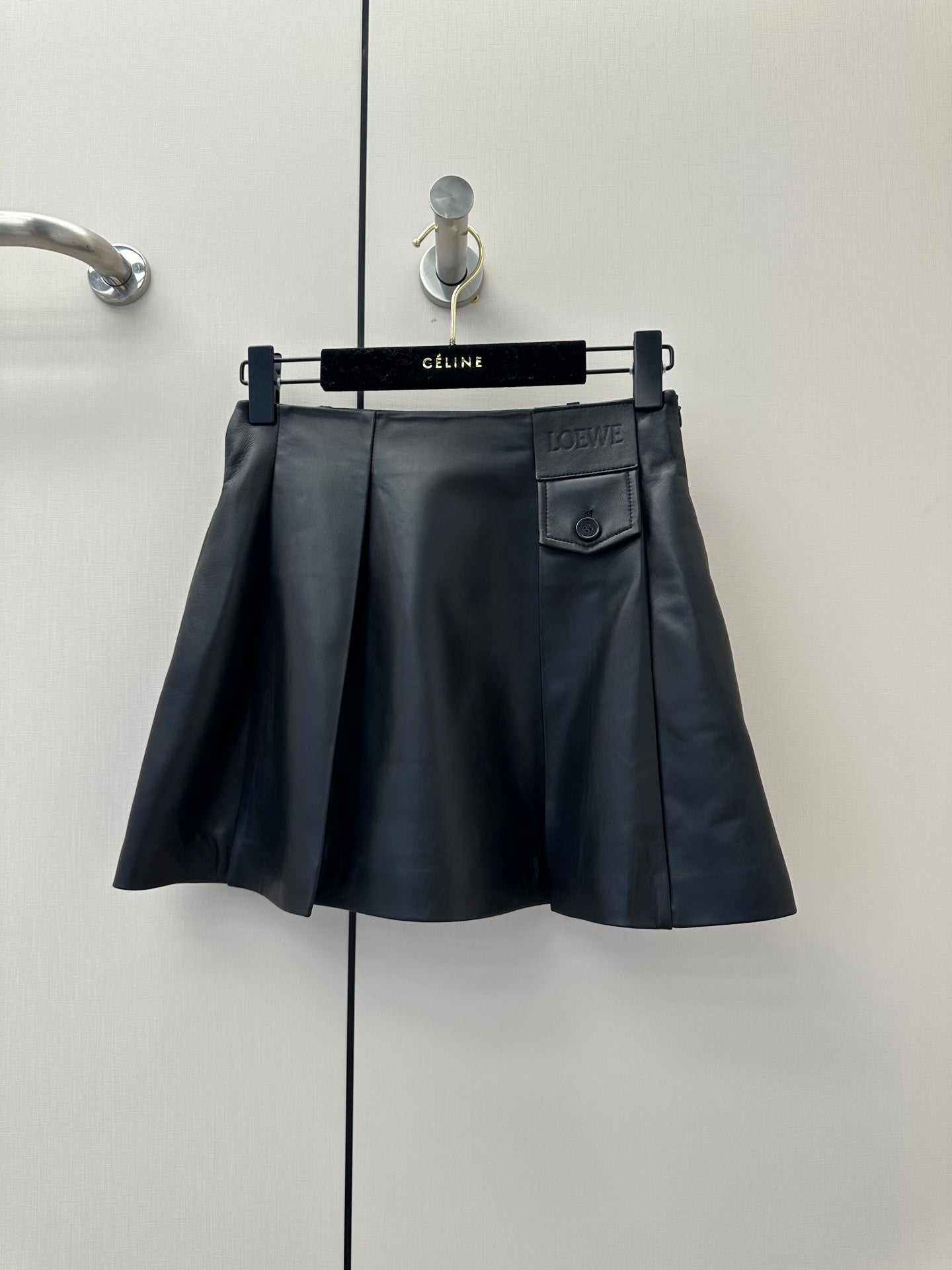 Loewe 26s Pocket Pleated Mini Skirt Black Lambskin 400343