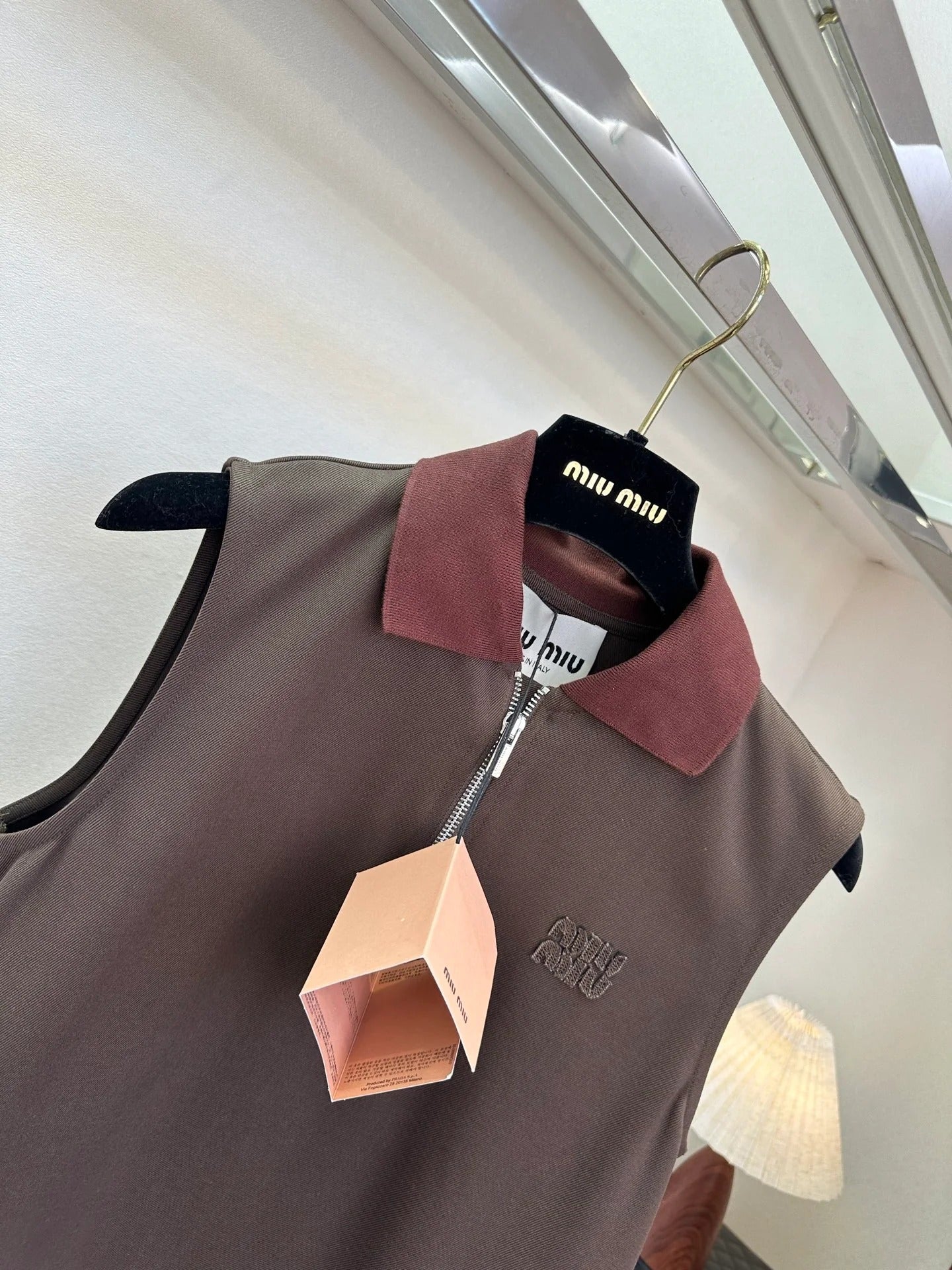 Miumiu 2026 Sleeveless Polo Dress Brown Cotton