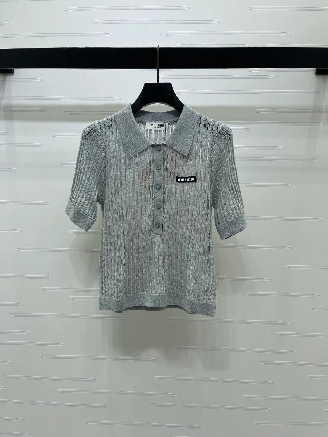 Miumiu 2026 Hollow-out Polo Knit Short-Sleeve T-Shirt Wool Cashmere 356485