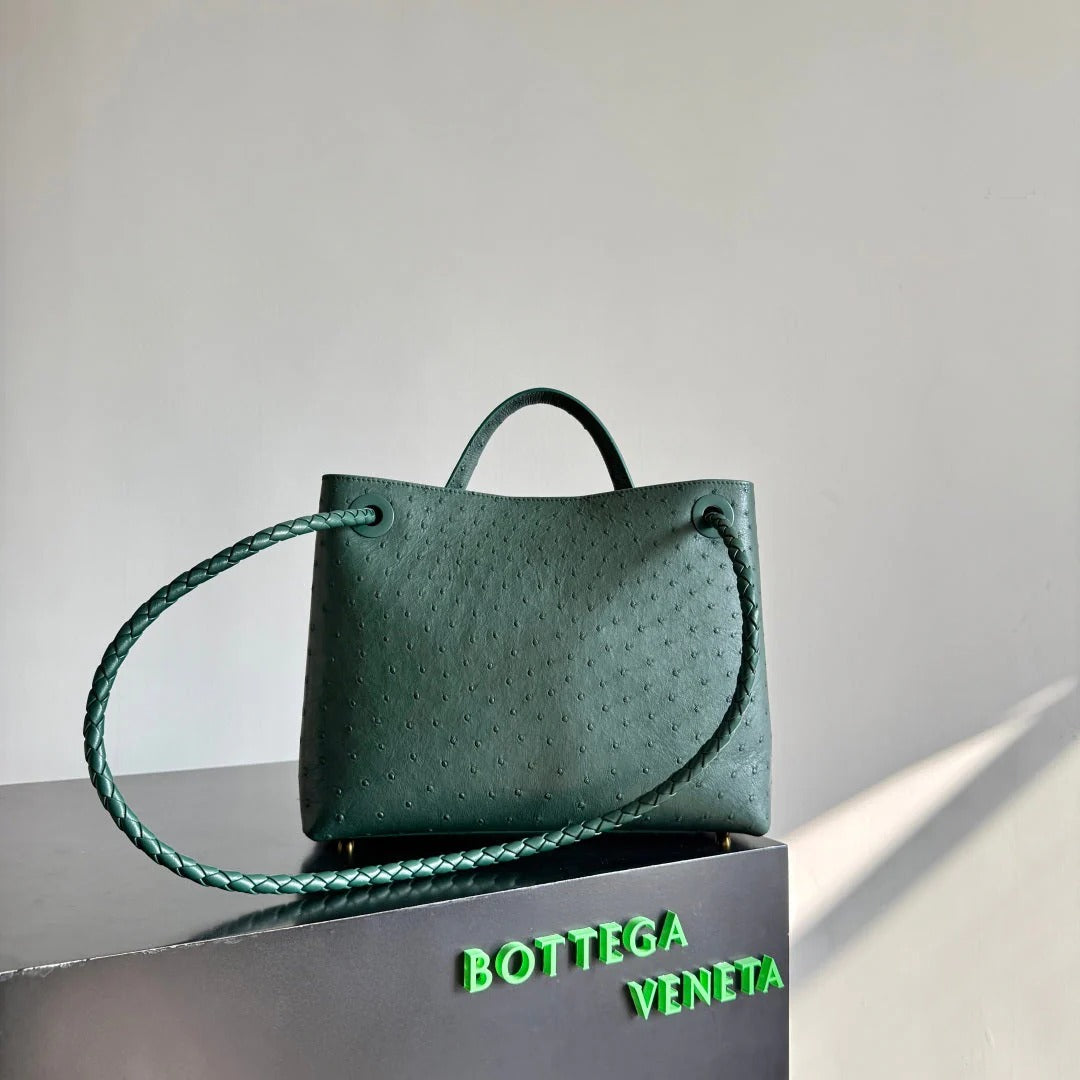 Bottega Veneta 2026 Andiamo Bag Dark Green Ostrich Leather