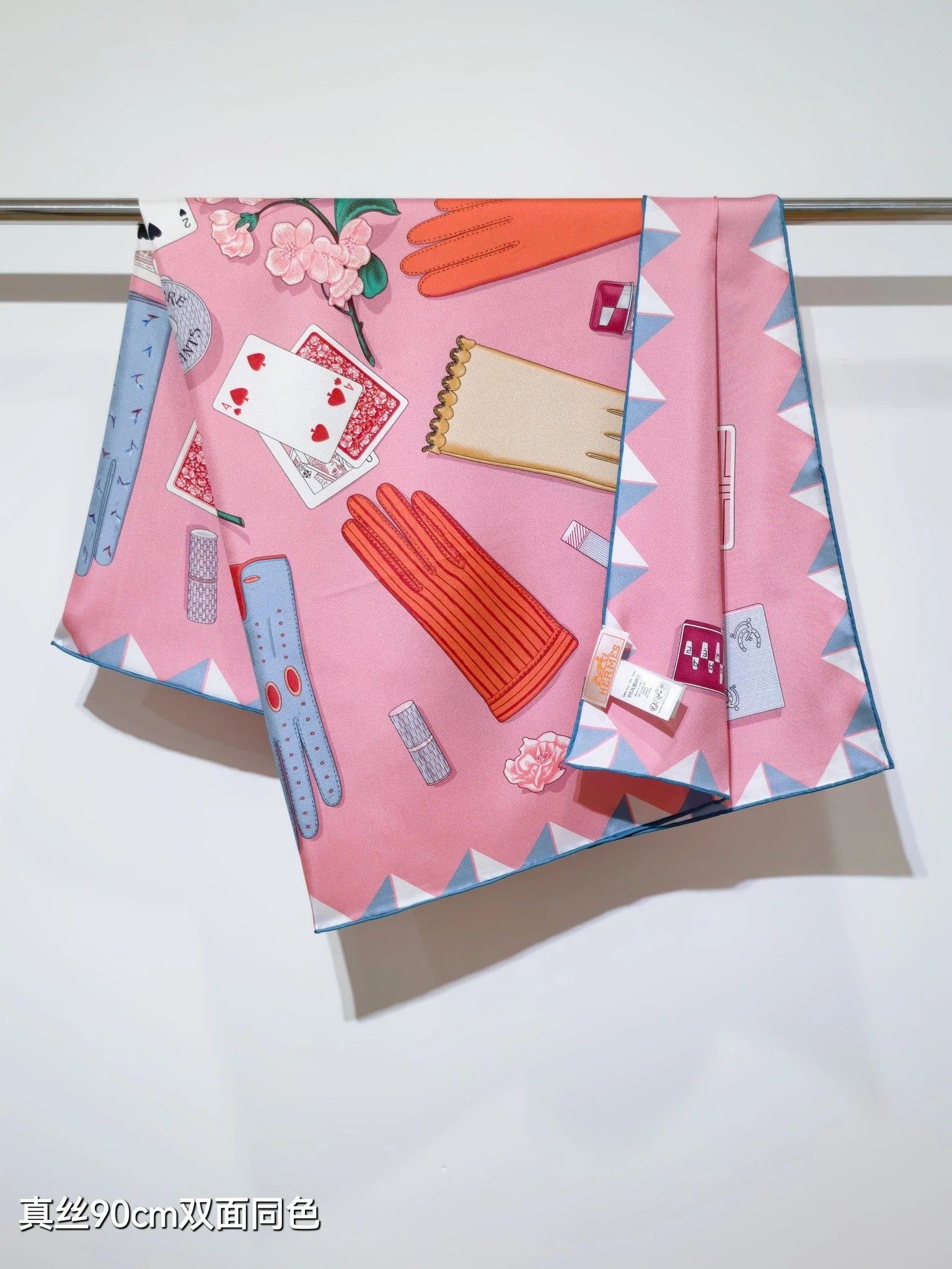HM 26s Horse Scarf 90 Pink Colorful Cashmere Silk 134431