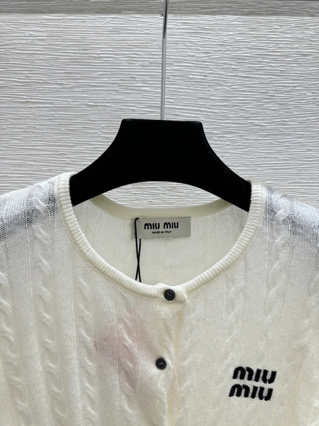 Miumiu 2026 Knit Short-sleeved Cardigan White and Blue Wool