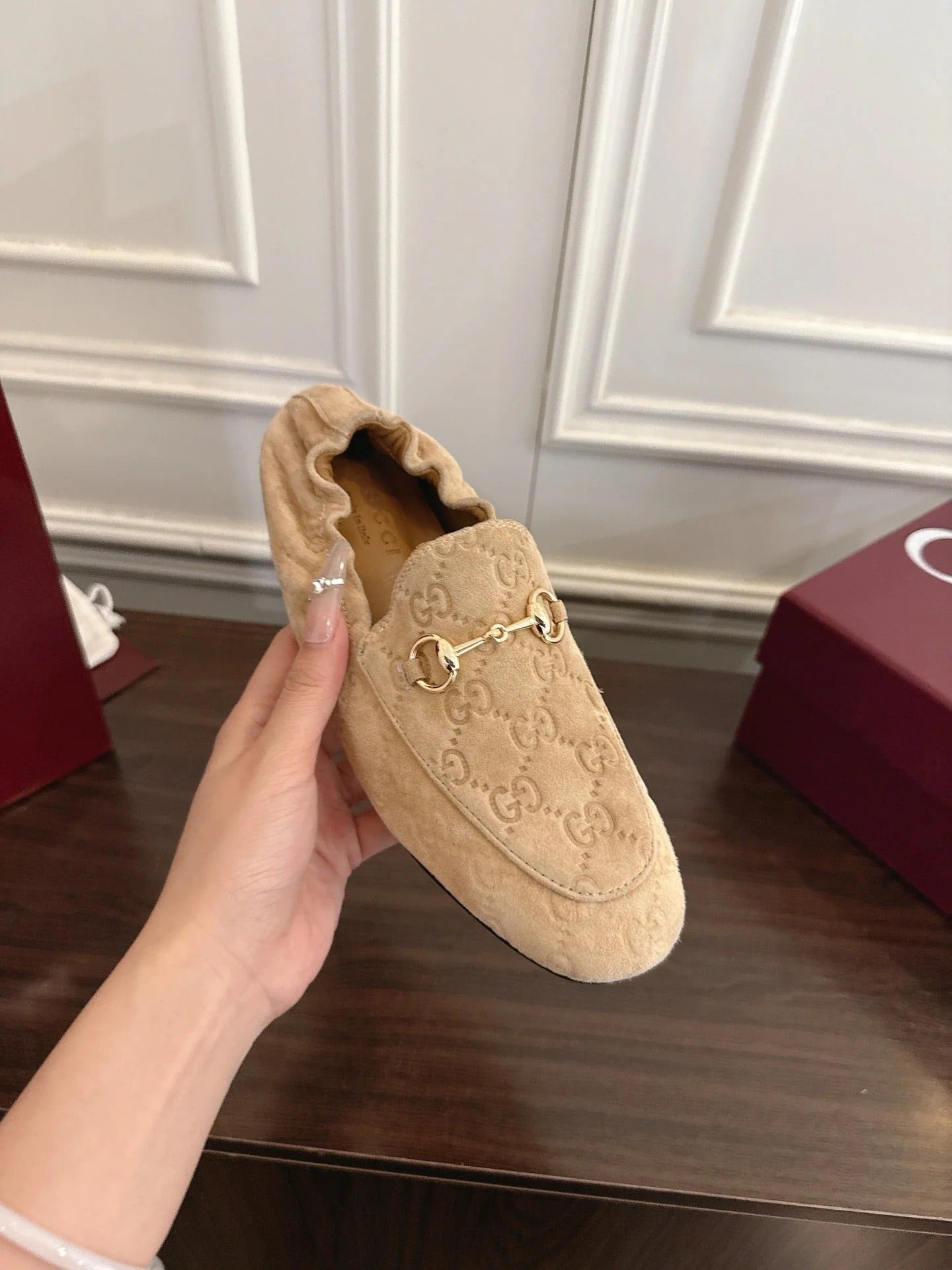 GG 26SS Loafers Beige Monogram Suede Leather 645961