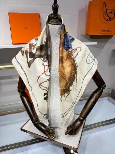 Hermes 2026 Grand Galop 90cm Scarf Cream mix colors Silk