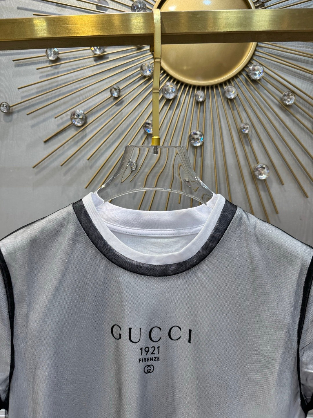 Gucci 2026 T-shirt Black White Mesh Cotton