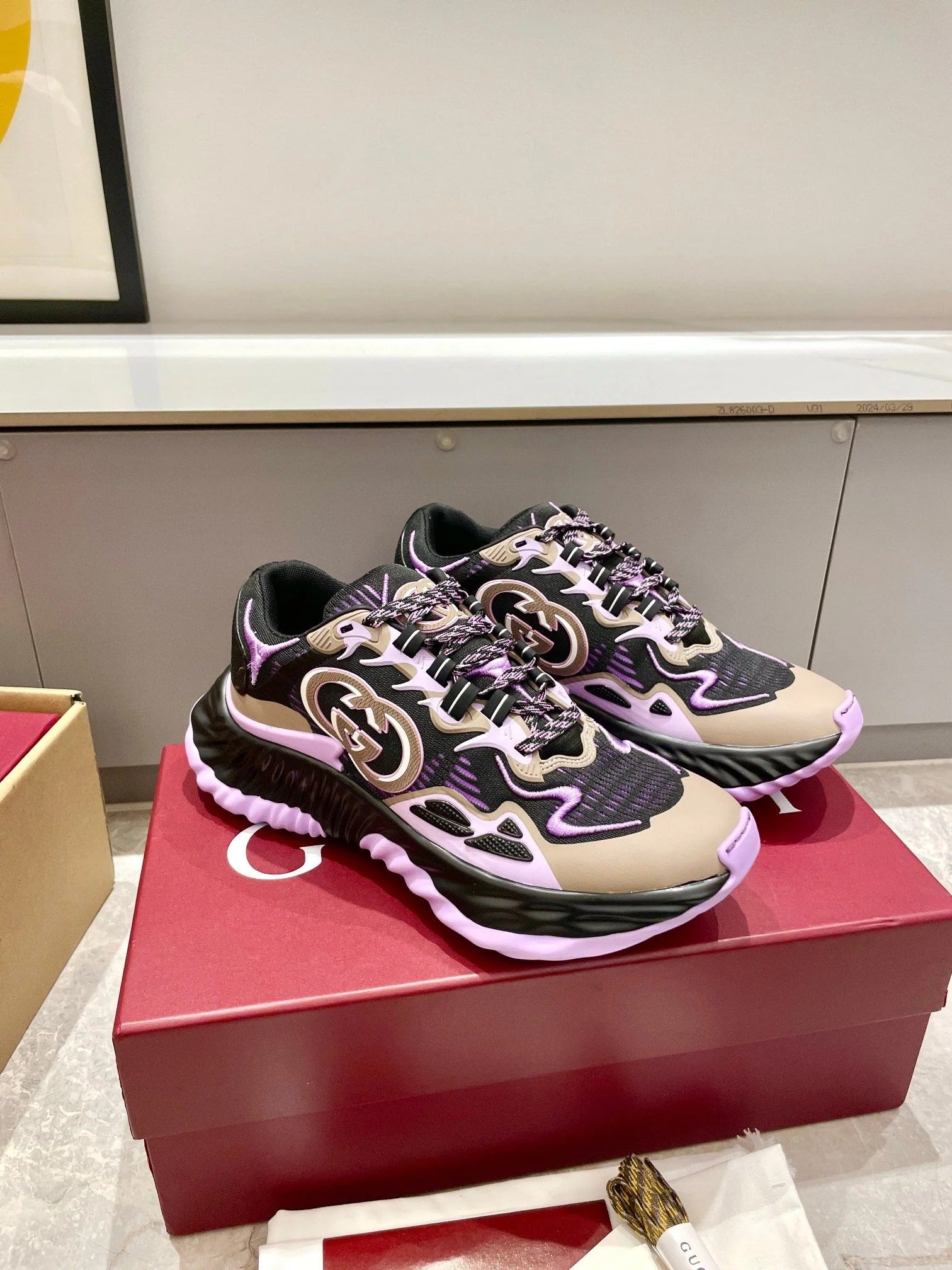 GG 26 Casual Sneakers Purple Black Mesh Cowhide 632860