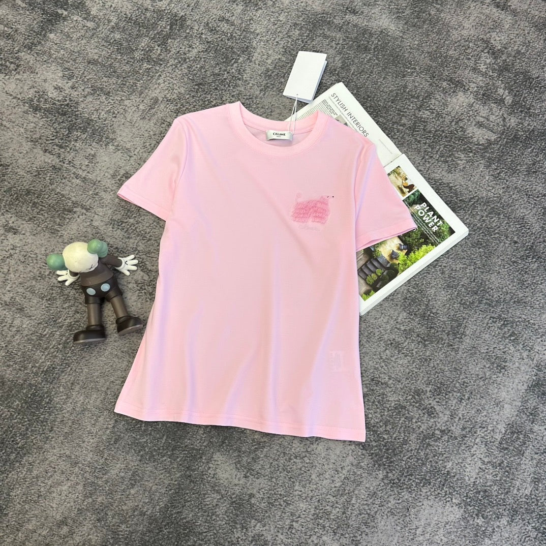 Celine 2026 T-Shirt Black Pink White Cotton 359113