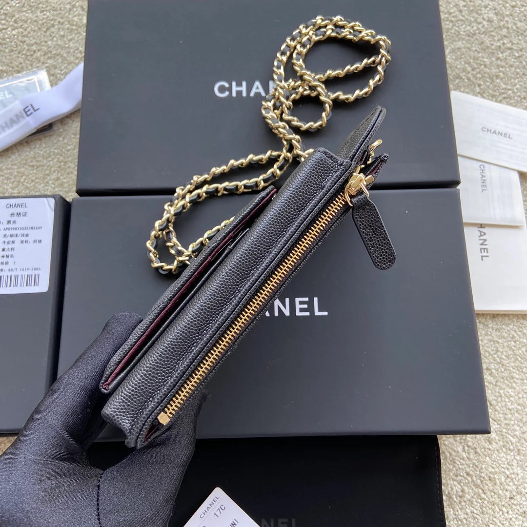Chanel 2026 Phone Holder Crossbody Bag Black Caviar Leather