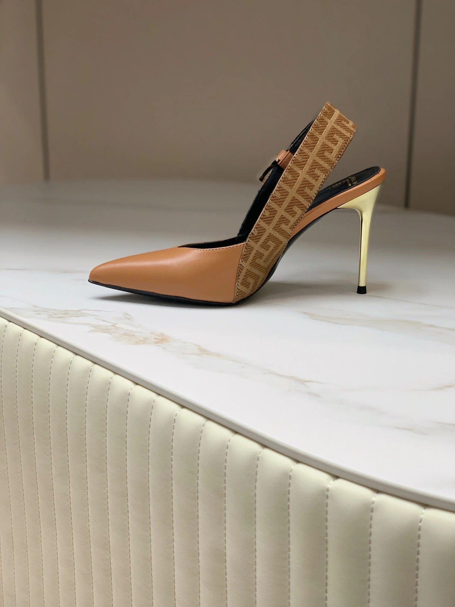 BALMAIN 25S SLINGBACK SHOES 95MM IN DARK BROWN CALFSKIN