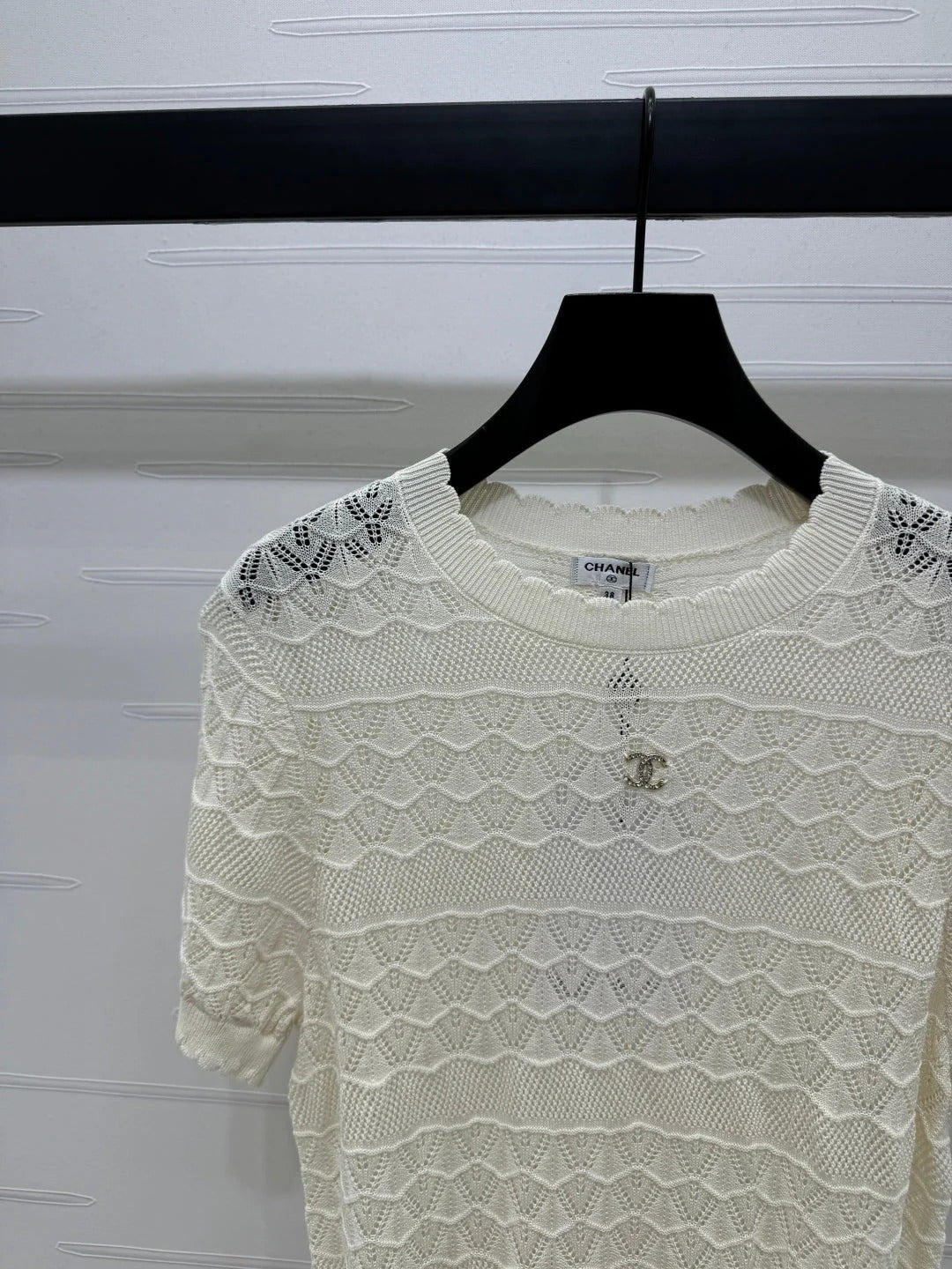 CHANEL 25S HOLLOW KNIT SHORT SLEEVE TOP 264150