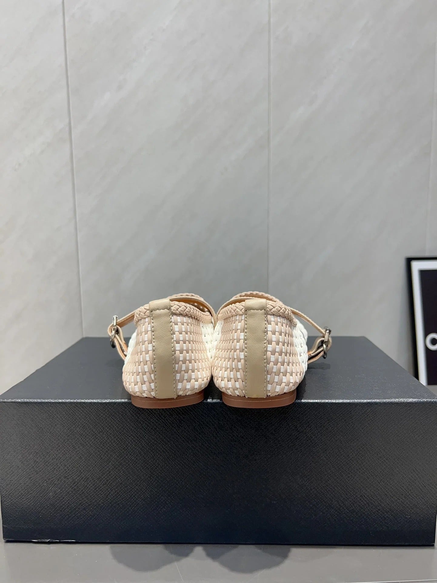 Alaia Mary Jane Flats Woven Pattern 25s In White Mix Light Beige Calfskin