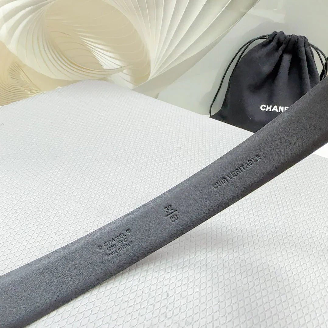 CC 30MM BELT IN BLACK SHINNY CALFSKIN WHITE LOGO
