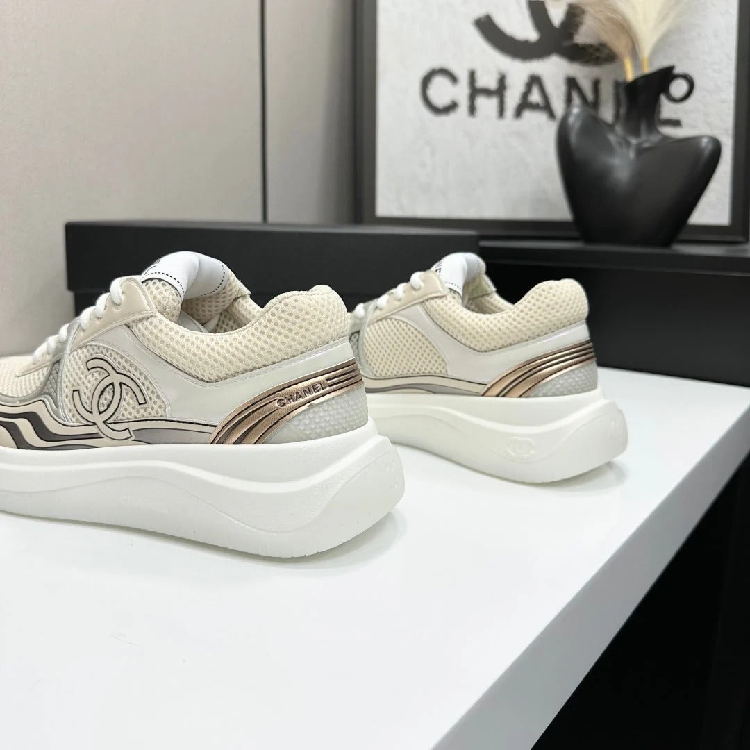CC 26s Casual Sneakers Light Beige Sliver Fabric Cowhide 626382