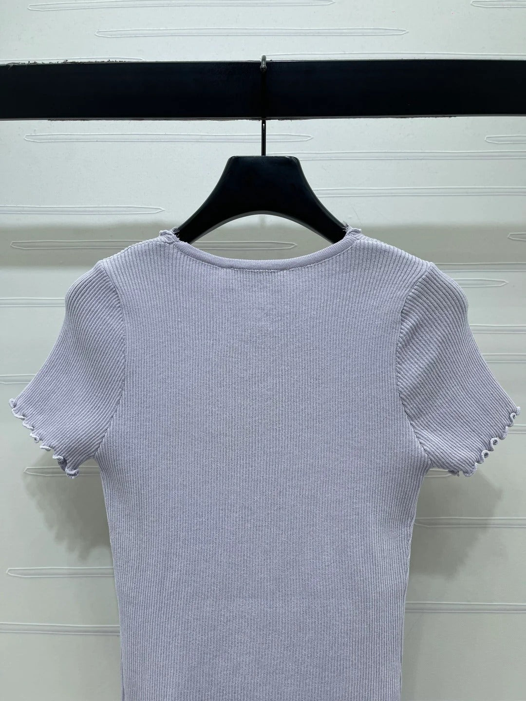 Miumiu 2026 Lace Collar T-shirt Cream and Purple Wool