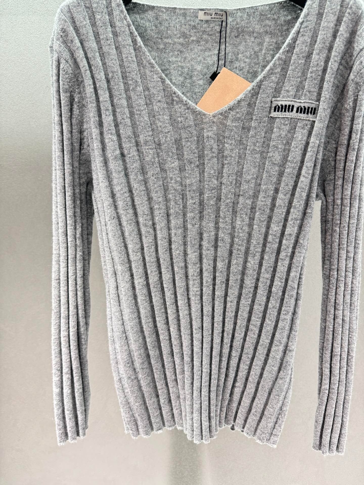 Miumiu 2026 V-neck Sweater Grey Wool Cashmere