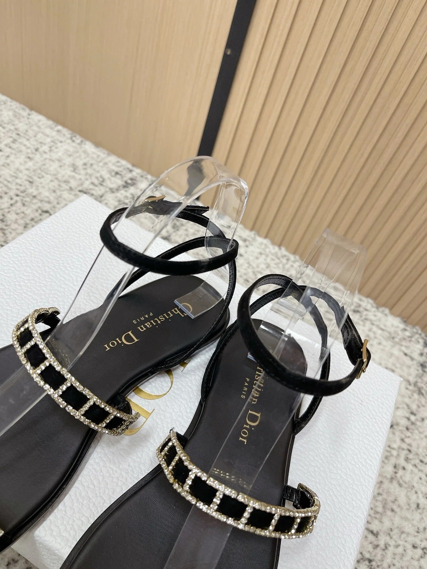 CD 26s Crystal Sandals Black Genuine Leather 643498