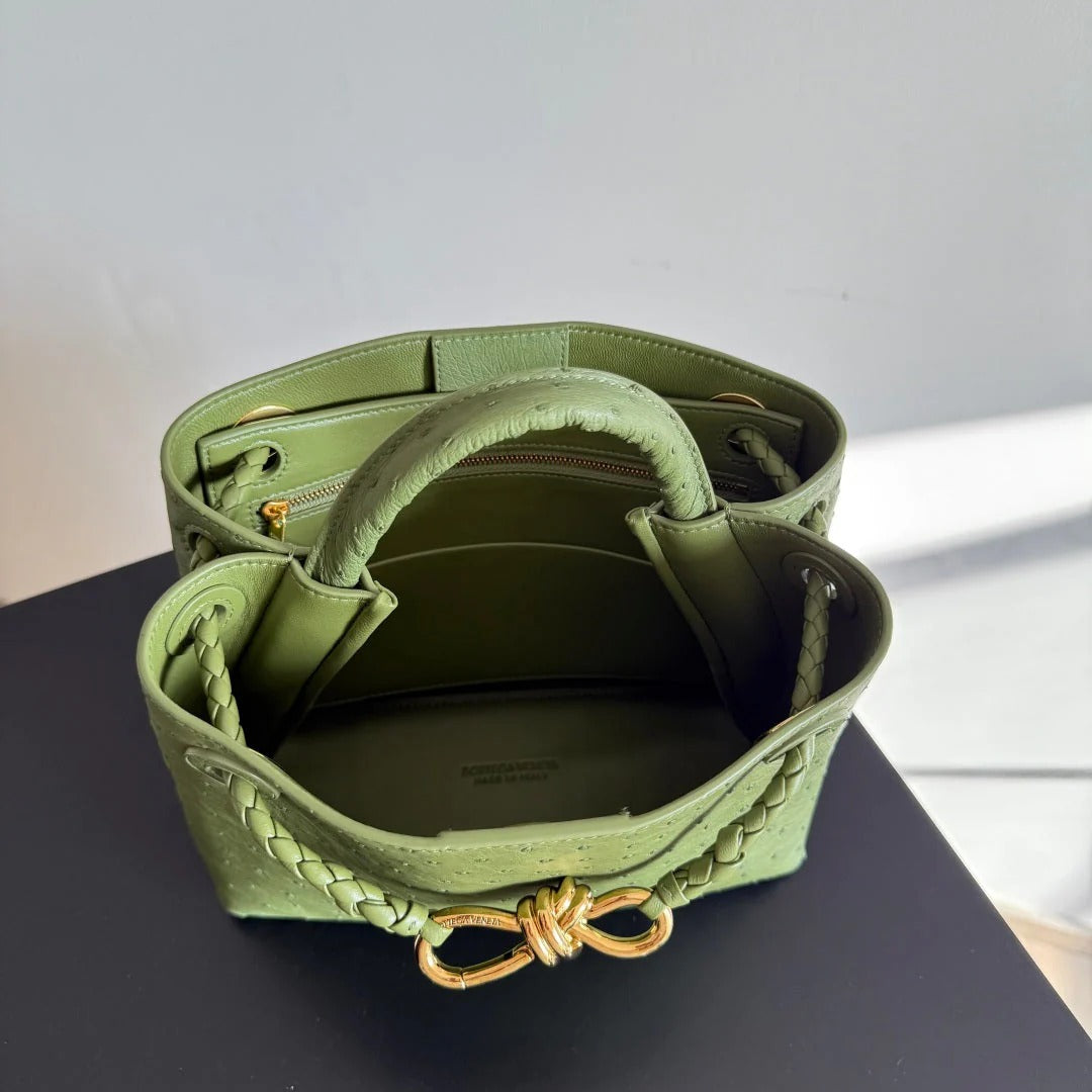 Bottega Veneta 2026 Andiamo Bag Avocado Green Ostrich Leather