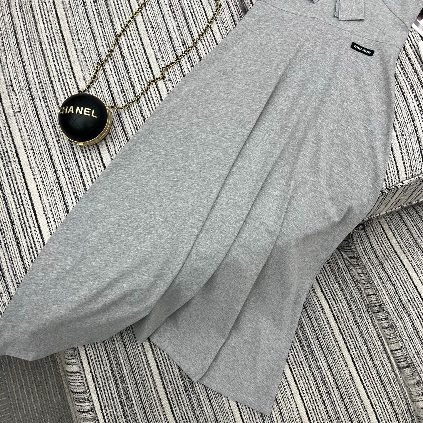 Miumiu 2026 Dress with a Bow Tie Gray Cotton