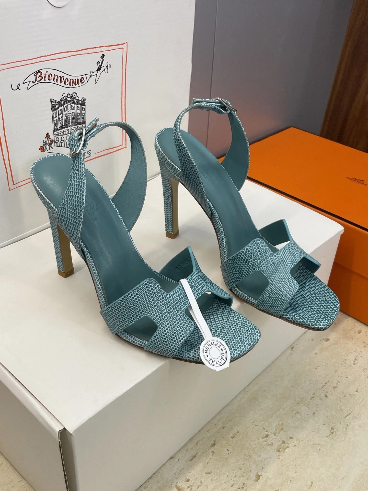 HM 26ss High Heel Sandals 105 Deep Teal Cowhide 607111