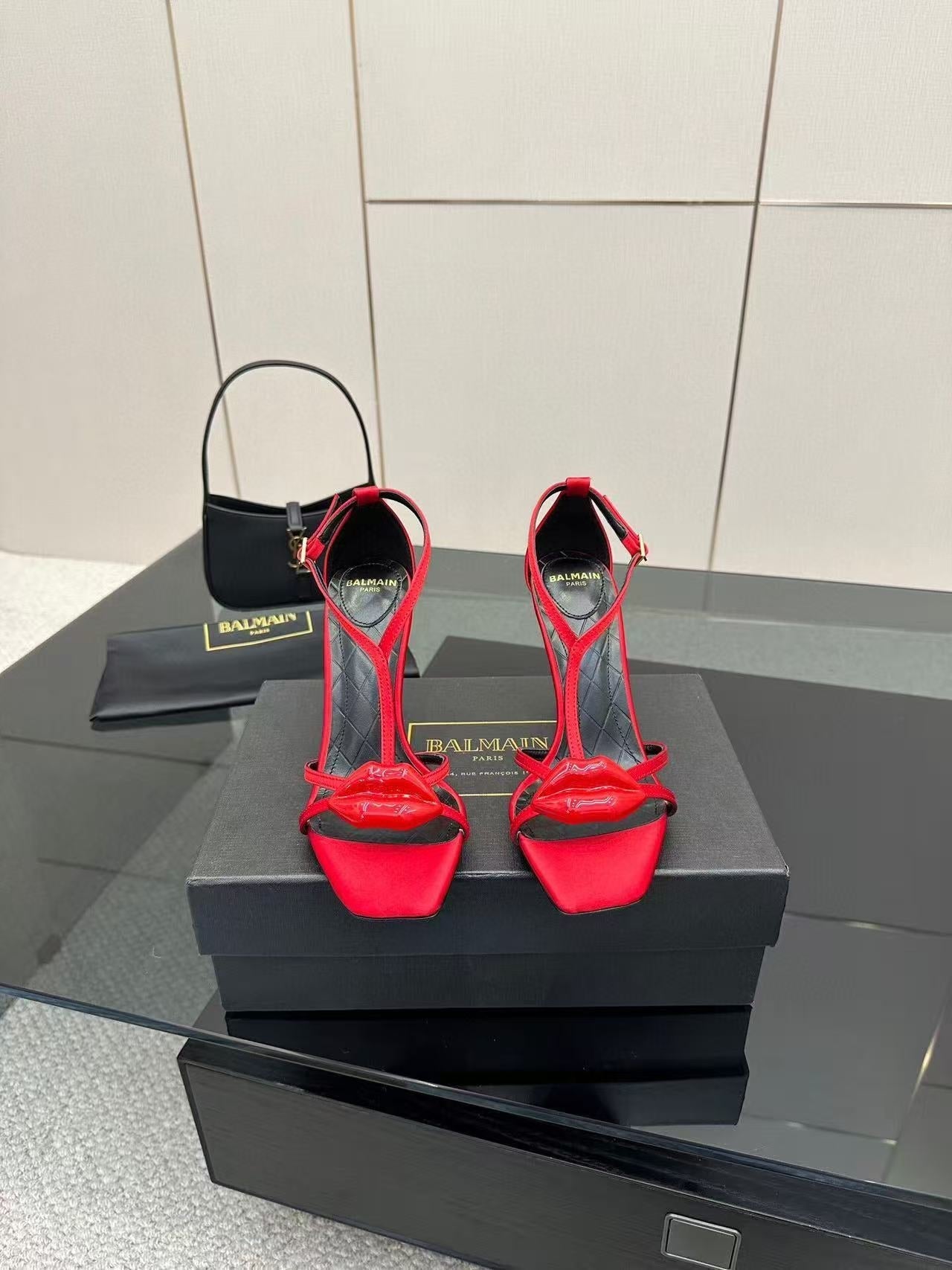 Balmain Lips 105MM Sandals Red Leather