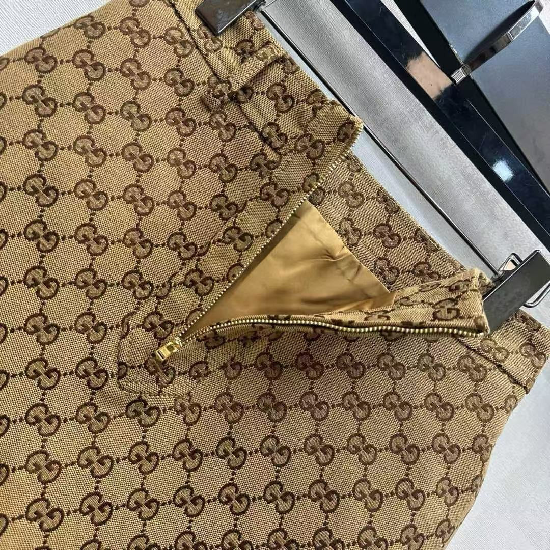 Gucci 2026 Mini Skirt Camel Dark Brown Cotton Polyester