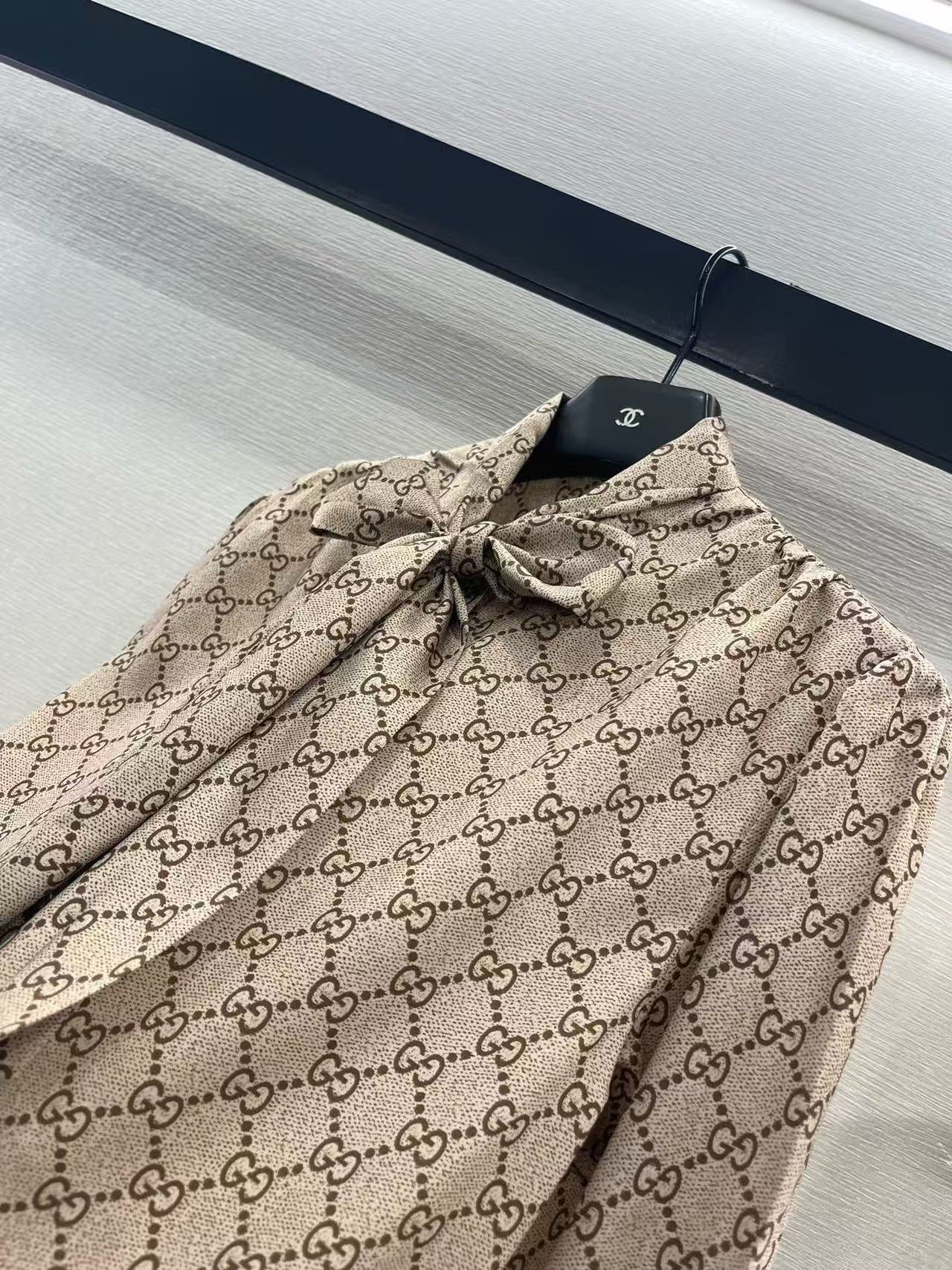 Gucci 2026 Printed Silk Twill Shirt Ebony Polyester