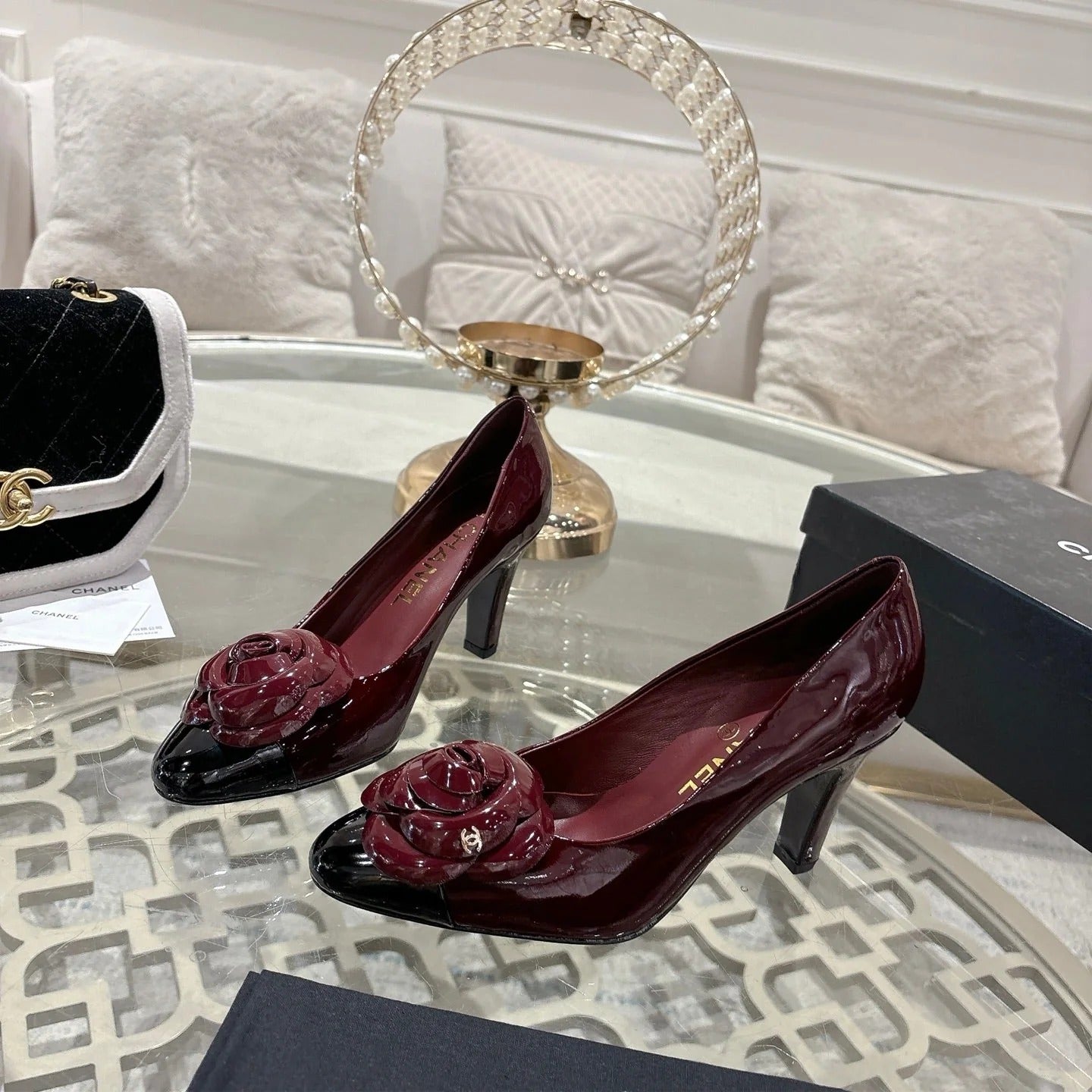 CC 26s High Heels Pump 85 Burgundy Black Patent Leather 627004
