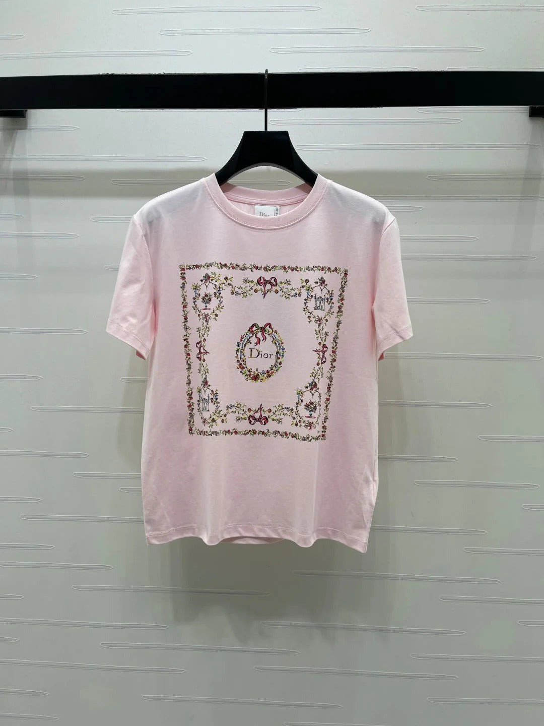 Dior 2026 Square Floral Embroidery Short-Sleeve T-Shirt Cotton 385378
