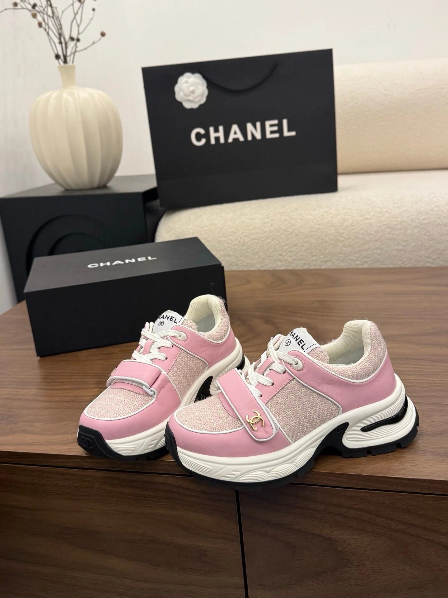 CC 26s Casual Sneaker Pink Tweed Leather 183602