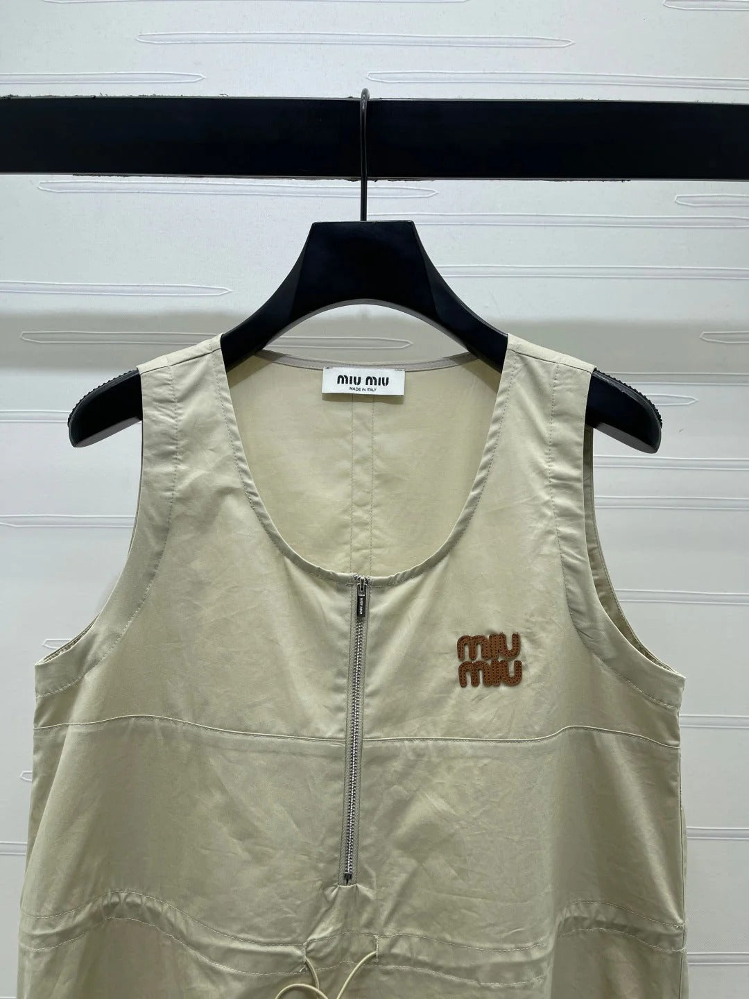 Miumiu 2026 Letter Label Waist-cinching Vest Dress Beige Polyester 392570