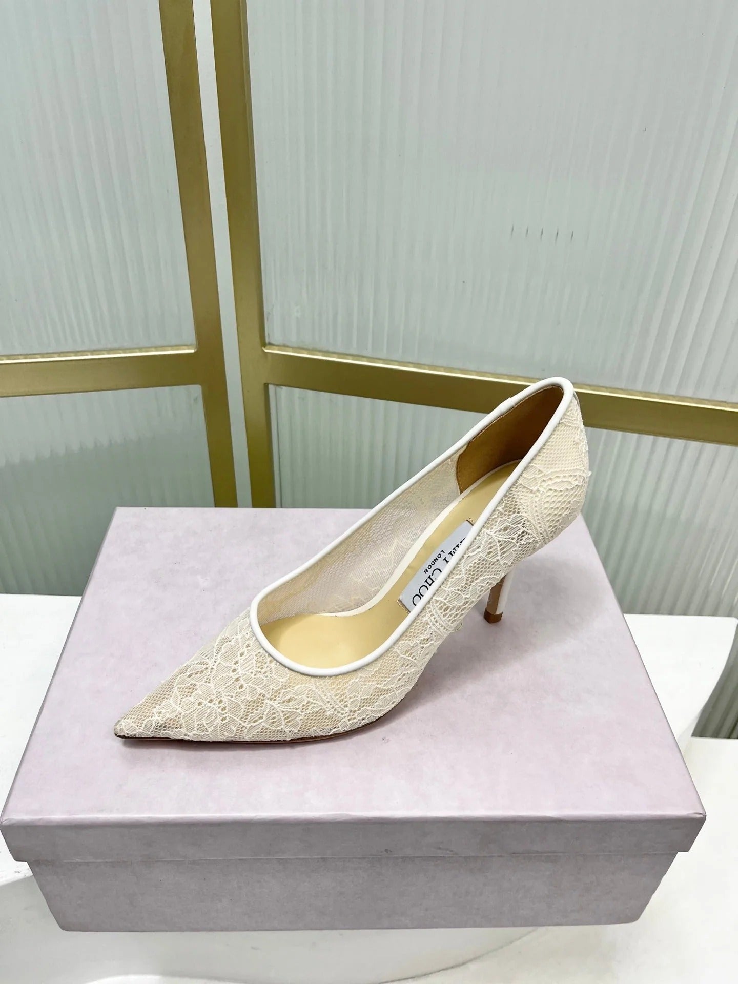 Jimmy 26s Heel Pump 85 Ivory Beige Lace Sheepskin 605950
