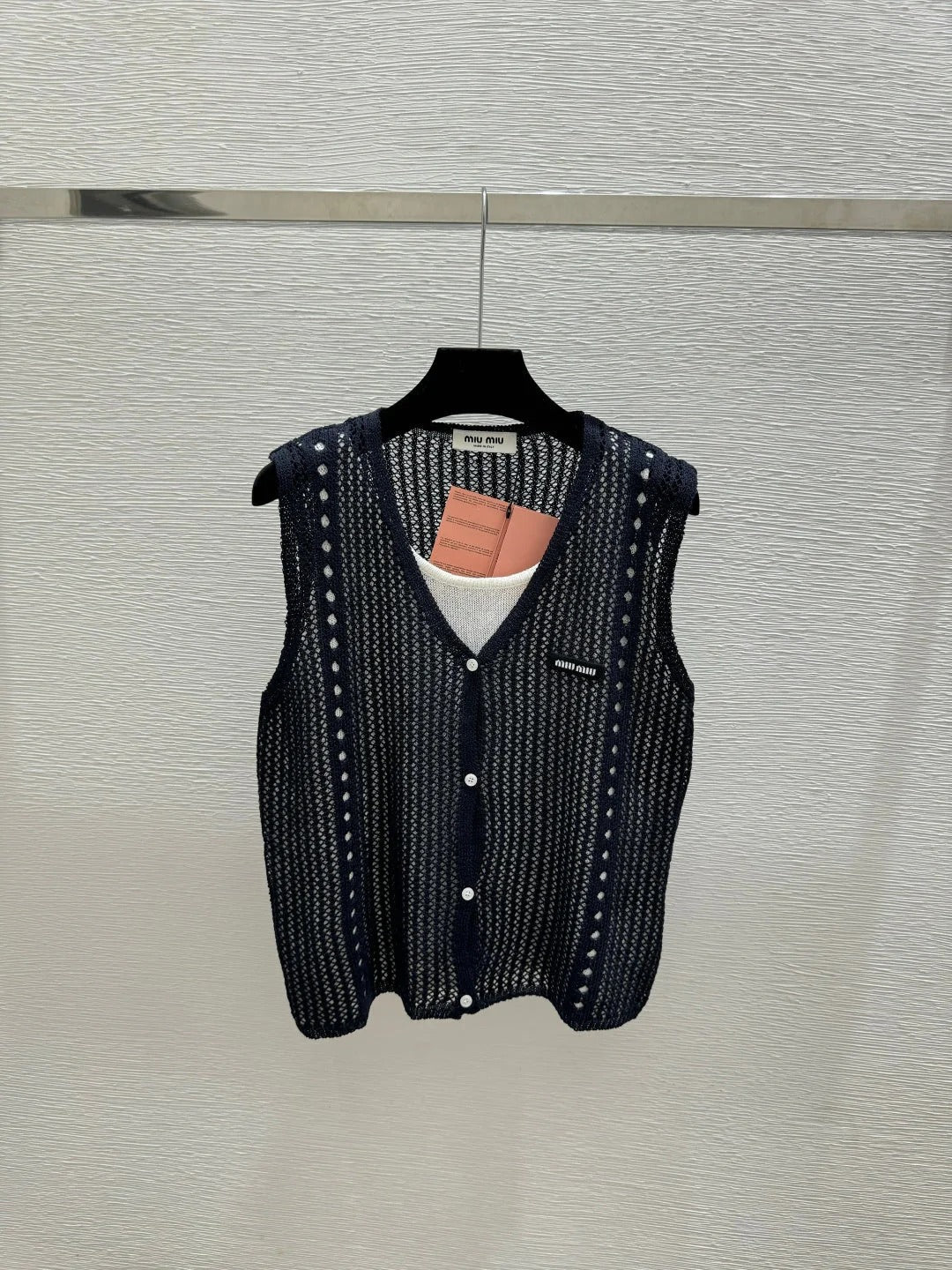 Miumiu 2026 Vest Navy Blue and Cream Tencel Polyester 516025