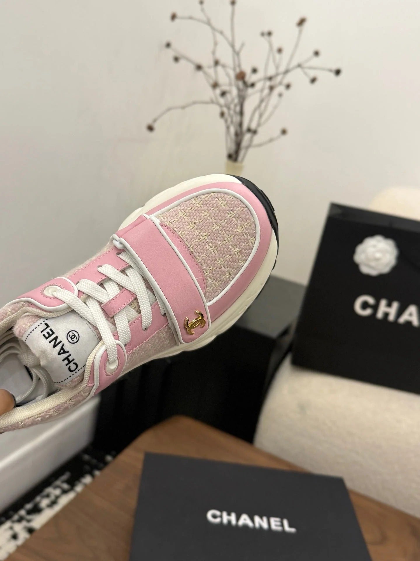 CC 26s Casual Sneaker Pink Tweed Leather 183602